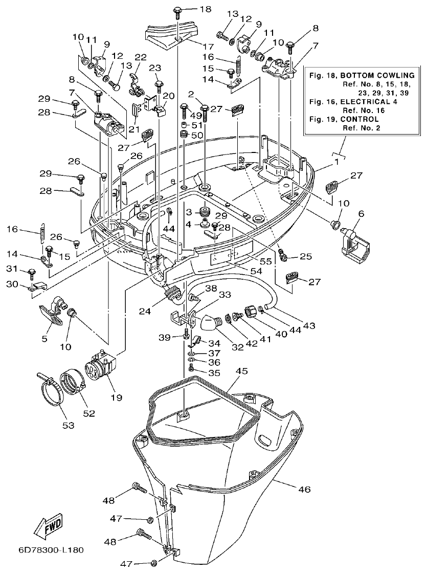 Yamaha F80BET, F100DET BOTTOM COWLING parts diagram